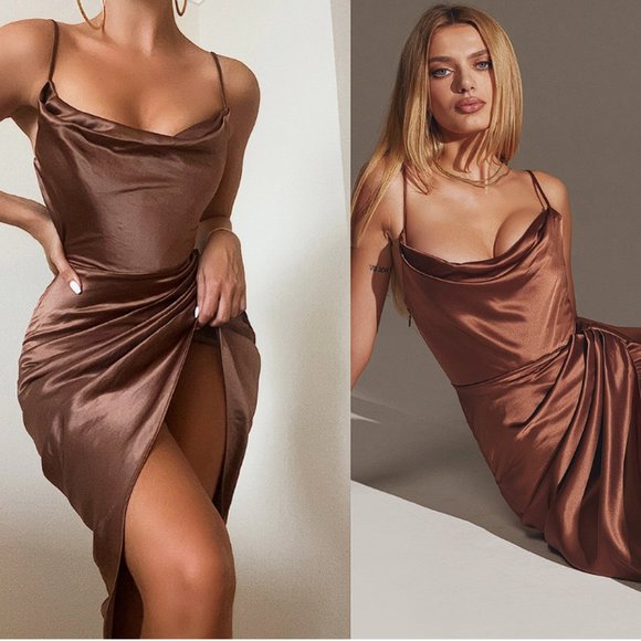 HOUSE OF CB 'Reva' Toffee Satin Balcony Corset Dress NWOT - Picture 4 of 9